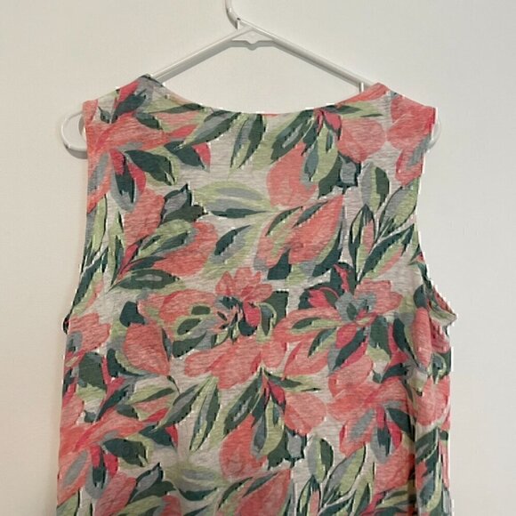 JOIE White Green Pink Tropical Floral Cowl Neck 100% Linen Sleeveless Blouse Top - Picture 9 of 12